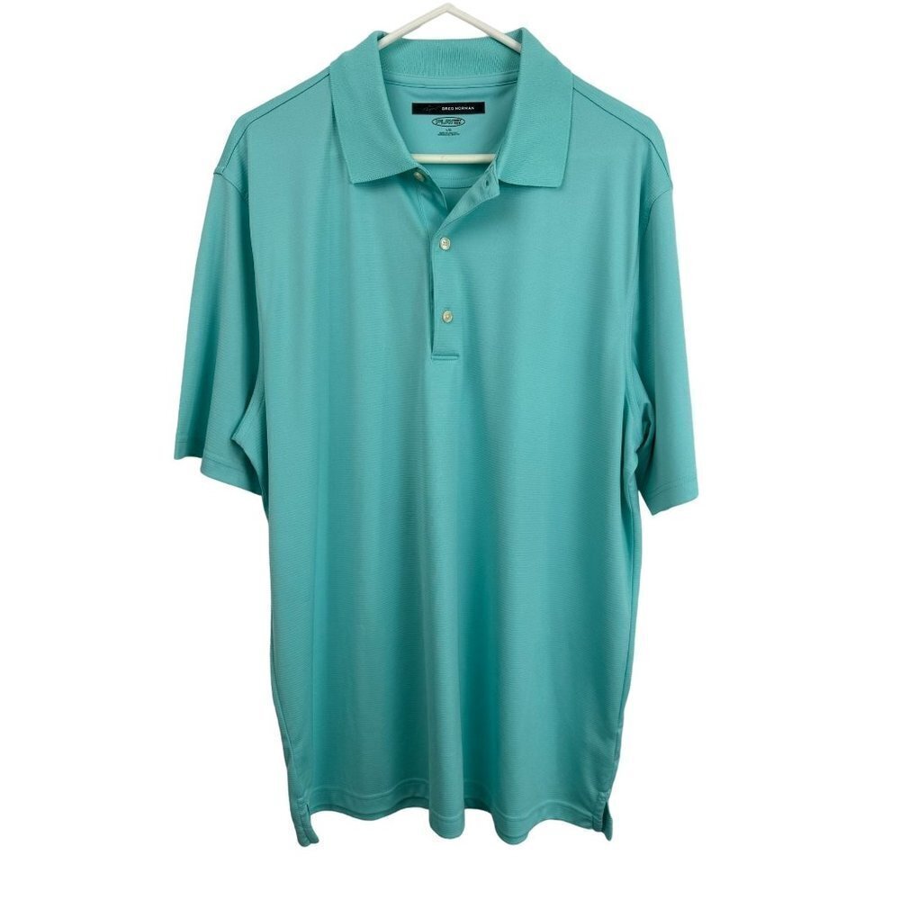 Greg‎ Norman Play Dry polo shirt, large, blue, green color